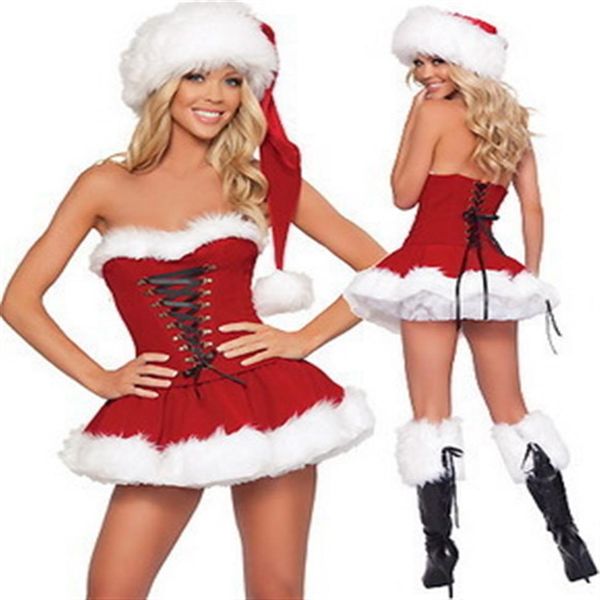 

women's santa mrs claus costumes christmas holiday fancy dress with hat sets christmas costumes wipe chest re207k, Black;red