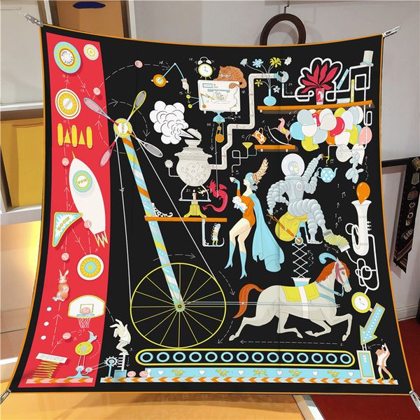 

silk scarf women space laboratory printing square scarves head echarpes silk foulards femme wraps beach shawls bandana lady hijabs 90cm x 90, Blue;gray