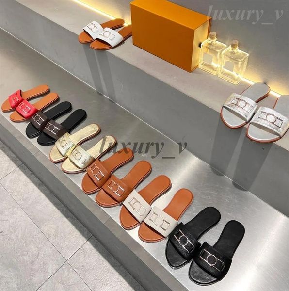 

designer women slippers lock it flat mules embroidered printing sandals floral canvas slides summer lady rubber bottom slipper, Black