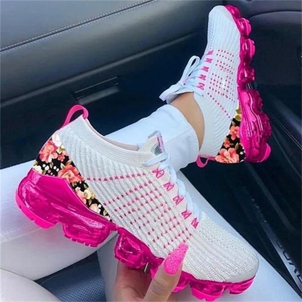 

dress shoes 2023 sneaker spring fashion knitted fabric floral lace up ladies casual larged size flats running sport 230801, Black