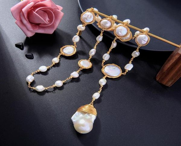 

irregular baroque cultured pearl pendant necklaces for women luxurious gold color brass chains 2021 fashion jewelry3118957, Silver