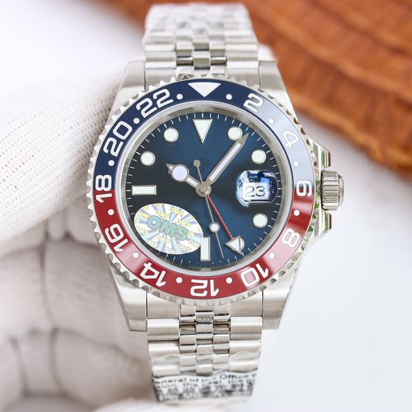 

Men's watch 40mm blue dial automatic watch mechanical watch 904L stainless steel strap blue red ceramic sapphire watch super luminous calendar Montre De Luxe watches, Lavender