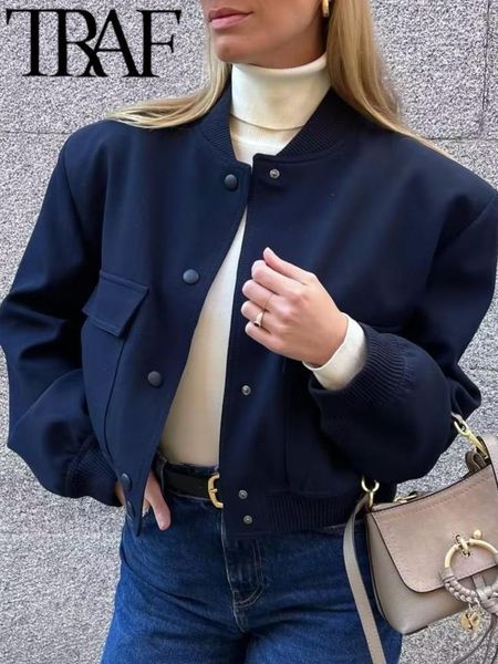 

women s jackets traf coat bombers outwear long sleeve 2023 button solid y2k casual loose spring fall woman short 230801, Black;brown