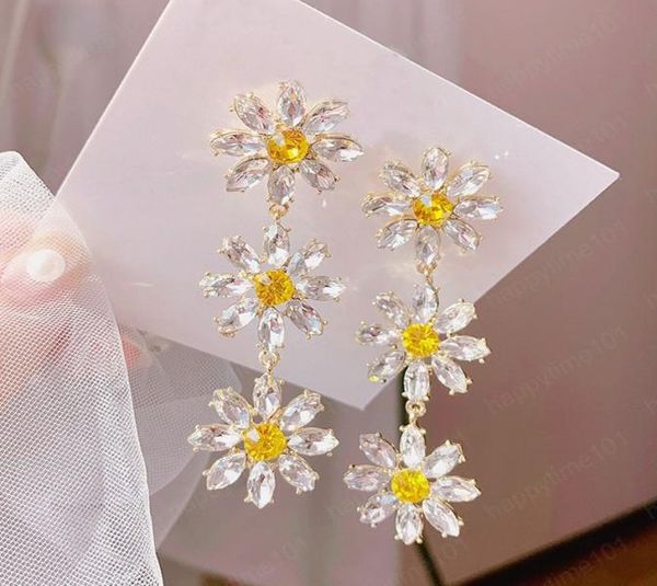 

yellow crystal flower petal tassel dangle earrings long style temperament earrings jewelry gift for women girls9264836, Silver