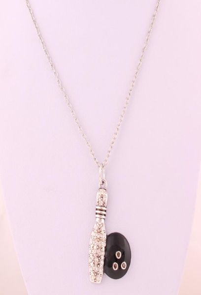 

hx14 antique silver plated fashion bowling pin and ball crystal pendant necklace jewelry6426922