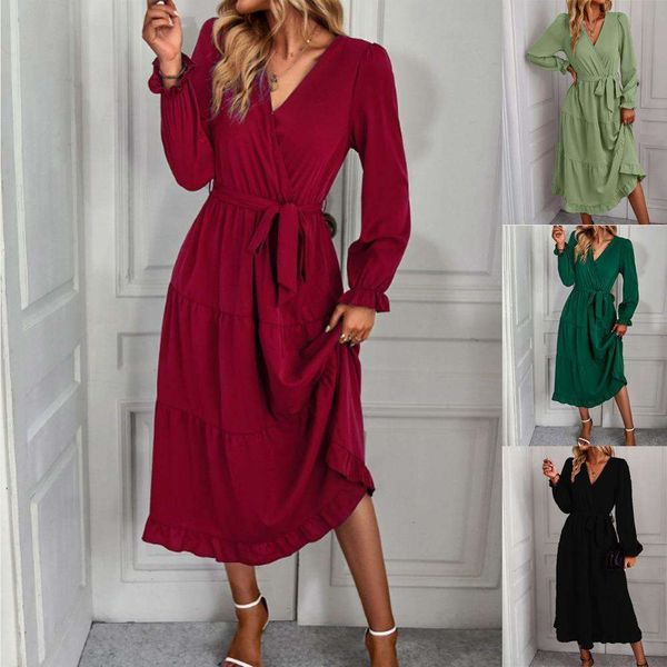 

spring and summer pure color casual dress womens long, Black;gray