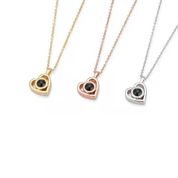 

100 languages necklace female projection d system hd p valentine's day gift azora jewelry titanium steel, Silver