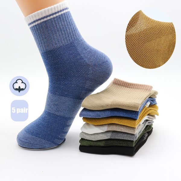 

men s socks 5 pack men cotton mesh breathable short casual summer sports absorb sweat ankle set 230802, Black