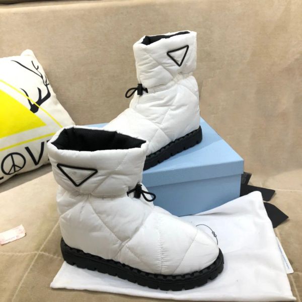 

blow padded ski boots cold weather shoes winter warm quilted nylon ankle snow booties luxury designer fashion eiderdown non-slip half boot f, Black