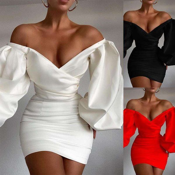 

womens wear autumn winter slim fit pure color off shoulder butt dress, Black;gray