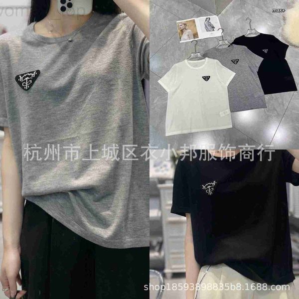 

women's blouses & shirts designer 2023 new p family round neck silk wool menino versatile loose and slim knitted short sleeve summer in, White