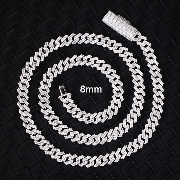 

Rts Hiphop Jewelry 8mm/10mm/12mm/13mm/14mm/15mm/20mm 2rows Cuban Chain S925 Silver with Vvs Moissanite Mens Cuban Link Chain