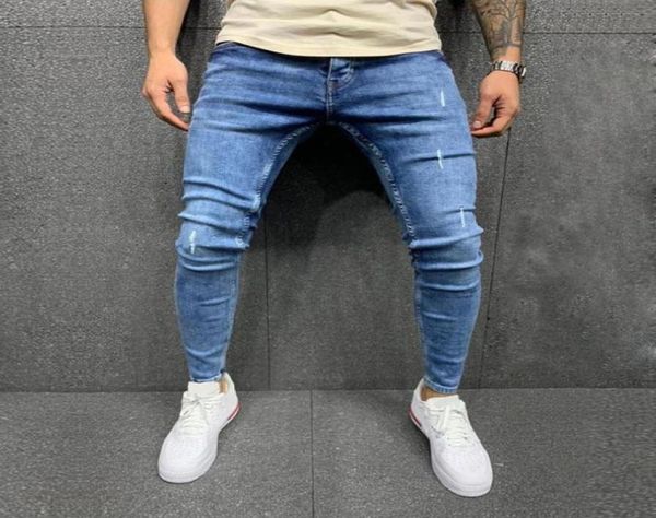 

men039s jeans mens blue skinny fashion denim pants ripped distressed slim pencil motorcycle large size6691859