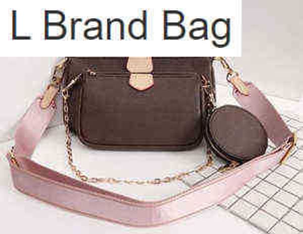 

2023 new 10a three-piece bags printing flowers 3 in 1 chain bag lady real leather wallet strap crossbody shoulder messenger coin purse t49f, Black