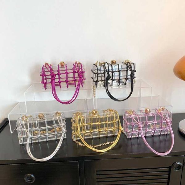 

barbiecoress acrylic box bag women's 2023 summer new transparent handbag single shoulder crossbody knitted small square bag 230802