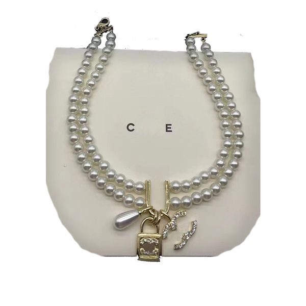 

charming women pearl pendant necklace 18k gold plated diamond heart necklace luxury love gift jewelry 2023 designer lock logo necklace water, Silver