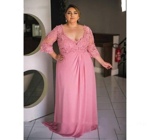 

plus size mother of the bride dresses 34 long sleeve lace appliques chiffon floor length column women formal evening gowns weddin64642122, Black;red
