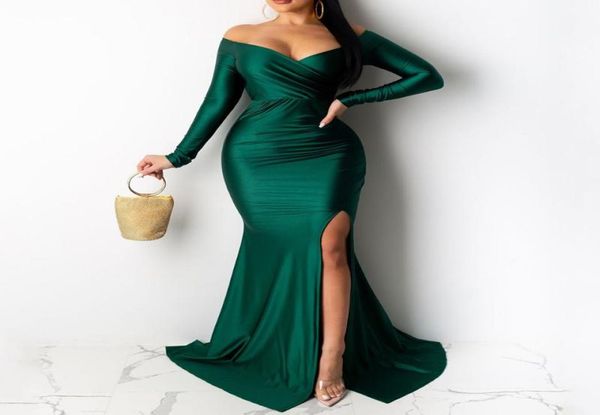 

nightclub blue dinner dress solid color high slit long female dresses autumn winter elegant mermaid party casual5458362, Black;gray