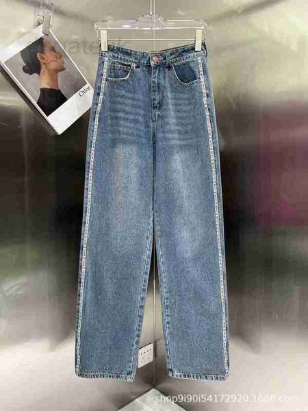 

women's jeans designer spring/summer new worn wash decoration side letter strips wide leg denim pants 8tfb, Blue