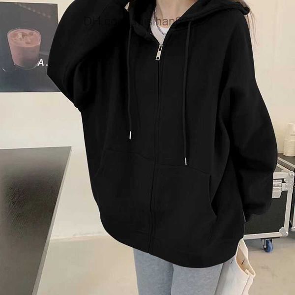 

men's hoodies sweatshirts women's hoodie harajuku korean loose oversized sweatshirt vintage solid long sleeve hoodie zip jacket z2, Black