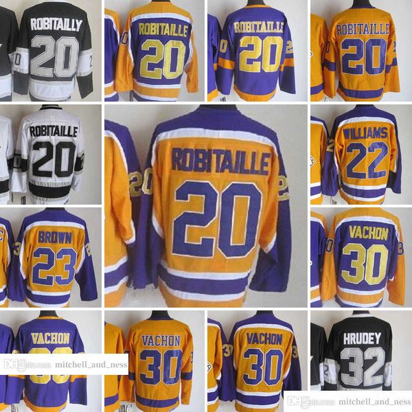 

1967-1999 movie retro ccm hockey jersey embroidery 20 luc robitaille 30 rogatien vachon 32 jonathan quick 23 dustin brown 22 williams vintag, Black;red