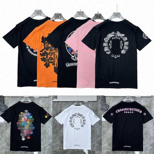 

designer mens womens t shirts summer loose horseshoe cross print brand ch print letters clothing t-shirt classic luxurys tee casual chromees, White;black