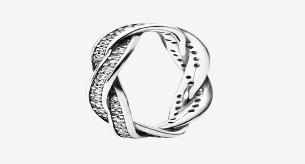 

real 925 sterling silver wedding ring gift jewelry with original box for sparkling twisted lines couple's ring for women men4109460, Slivery;golden