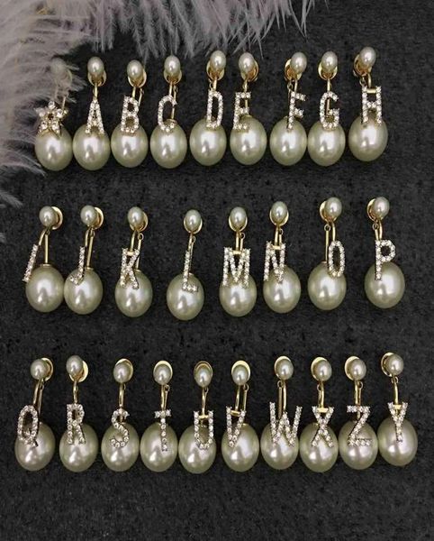 

design fashion flash diamond pearl 26 english initials letters earrings golden earrings for women jewelry gifts6428107