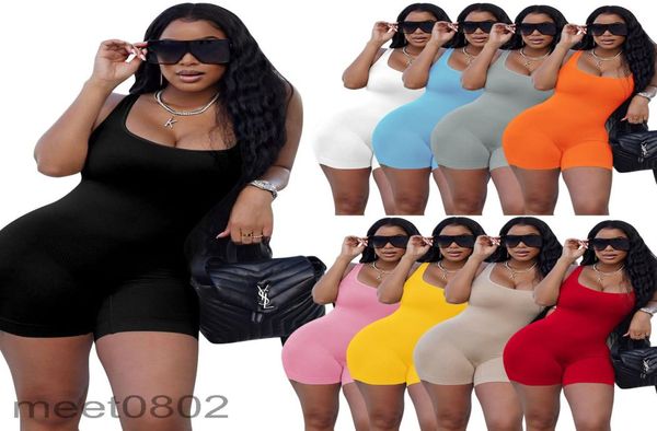 

women jumpsuit 2021 summer new designer fashion women039s u neck solid color thread slim casual multi color onepiece pants sle2498177, Black;white