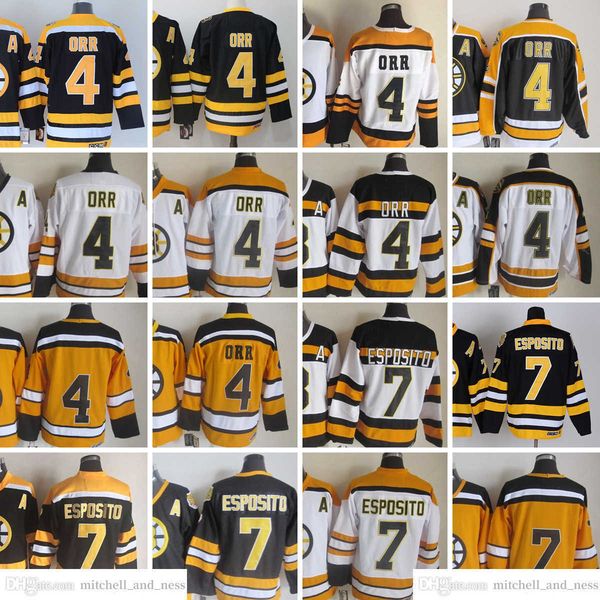 

1980 vintage hockey 4 bobby orr jerseys ccm embroidery 7 phil esposito 21 dean portman jersey black white 75th yellow men retro, Black;red