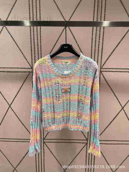 

women's knits & tees designer early autumn new fixed dye gradient colored yarn irregular hole long sleeve sweater fashion casual style, White