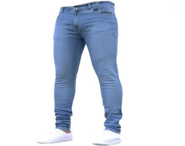 

men039s jeans 2022 man casual elastic pencil denim pants button closure solid straight slim fit jean6344518, Blue