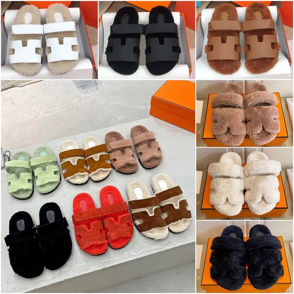 

chypre sandals luxury designer men women chypre slides slippers autumn winter fashion flat sandals leather rubber plush outdoors casual slip, Black