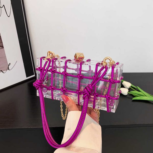 

barbiecoress niche design acrylic box bag for women's 2023 summer new transparent handbag single shoulder crossbody woven bag 230802