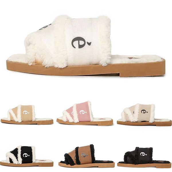 

designer luxury wool winter fur slippers designers women slides ladies fluffy furry warm letters sandals comfortable fuzzy girl flip flop sl, Black