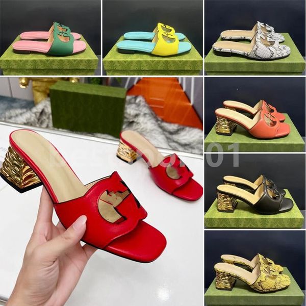 

2023 luxury designer women cutout slipper flat sandals slide interlocking cut-out slides sandal millennials leather genuine leather rubber s, Black