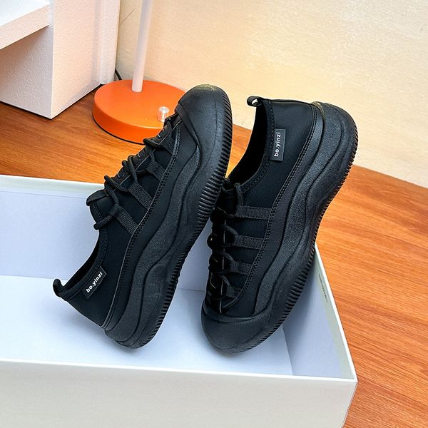 

outdoor women casual shoes leather platform fashion designer flat sneakers triple black white womens girls lace-up loafers sports trainers 3