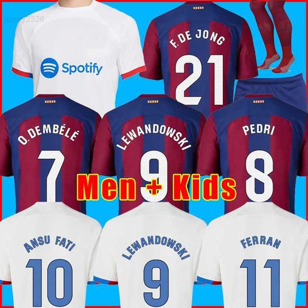 

lewandowski soccer jerseys 23 24 ansu fati barcelonas pedri gavi ferran raphinha 2023 2024 f. de jong barca camisetas football shirt men kid, White;black