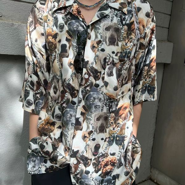 

high street martin rose archive men cuban collar shirt animal full printed casual shirt for men soft cotton men's casual shirts, White;black