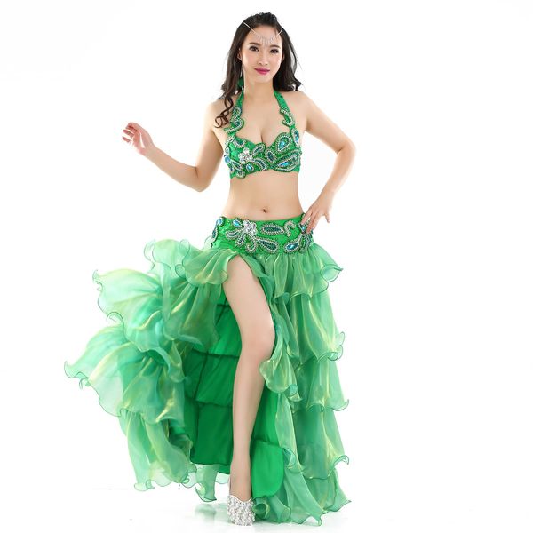 

belly dance performance costume competition clothes customized women personality sequins big hem skirt belly dance wear outfit, Black;red
