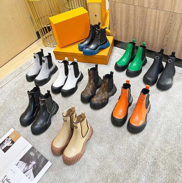 

size 35-40 luxury designer ruby flat boot women's monograms low ankle boots slip on flat ranger laureate platform desert cowhide leathe, Black