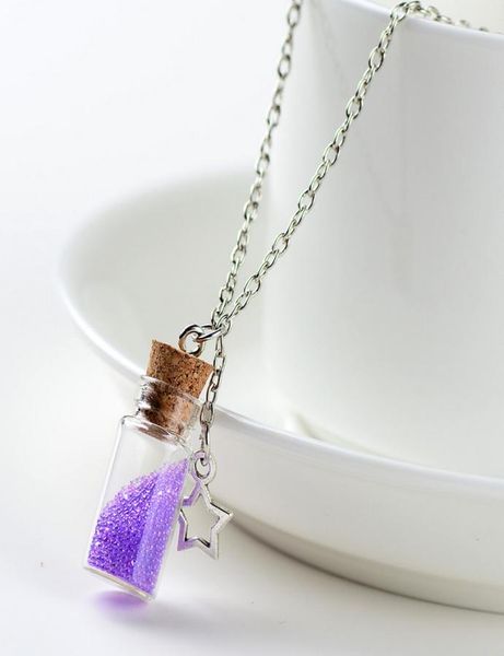 

original drifting bottle lively pendent necklace creative natural drift sand women necklace cylindrical glass necklace girl christ2062174, Silver