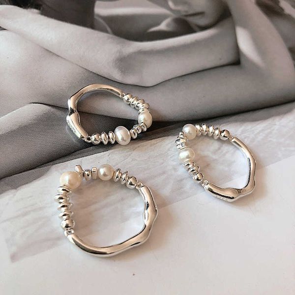

korean natural pearl silver crushed ring elastic rope index finger ring small design fashion and versatile advanced ring