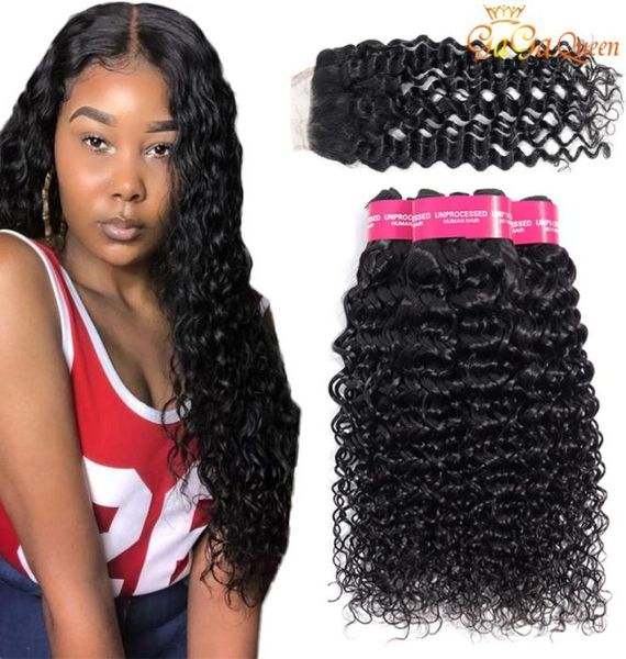 

indian water wave hair bundles with 4x4 lace closure indian water wave virgin human hair with closure8567899, Black;brown