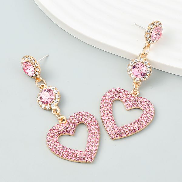 

multi layer alloy diamond studded heart shaped earrings, european and american full diamond earrings, women's trendy mesh red earrings, Silver