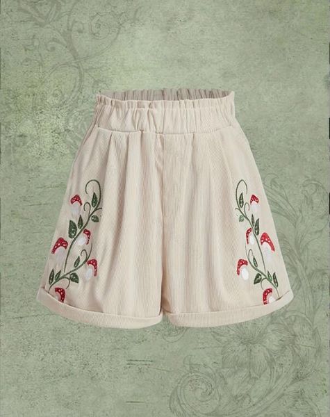 

cotton linen shorts women casual loose elastic waist wide leg shorts summer vintage embroidery short pants women clothing, White;black