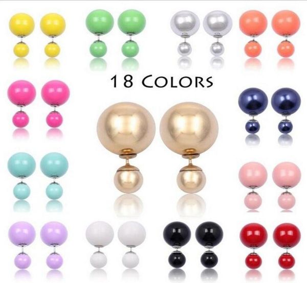 

pearl stud earrings 2017 new arrival double sided earrings for women 16mm double pearls earring g28510604229476326, Golden;silver