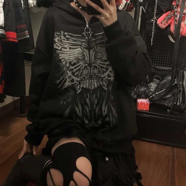

men's hoodies sweatshirts 90s fashion butterfly zipper super sweater harajuku long sleeve gothic hoodie y2k autumn grunge punk coat vin, Black