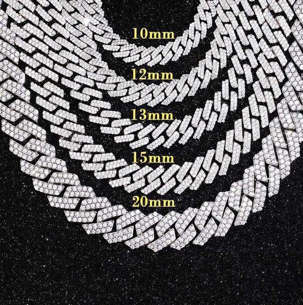 

Rts Variety Sizes 8-20mm Wide 2rows Iced Out 925 Silver Necklace Set D/vvs Moissanite Diamond Cuban Link Chain