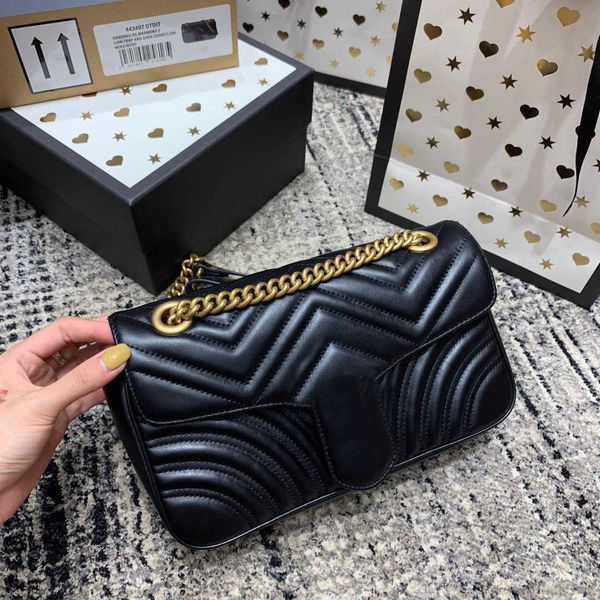 

designers bags fashion marmont bags marmont love wave pattern medium shoulder messenger chain women's bag black leather fx7j